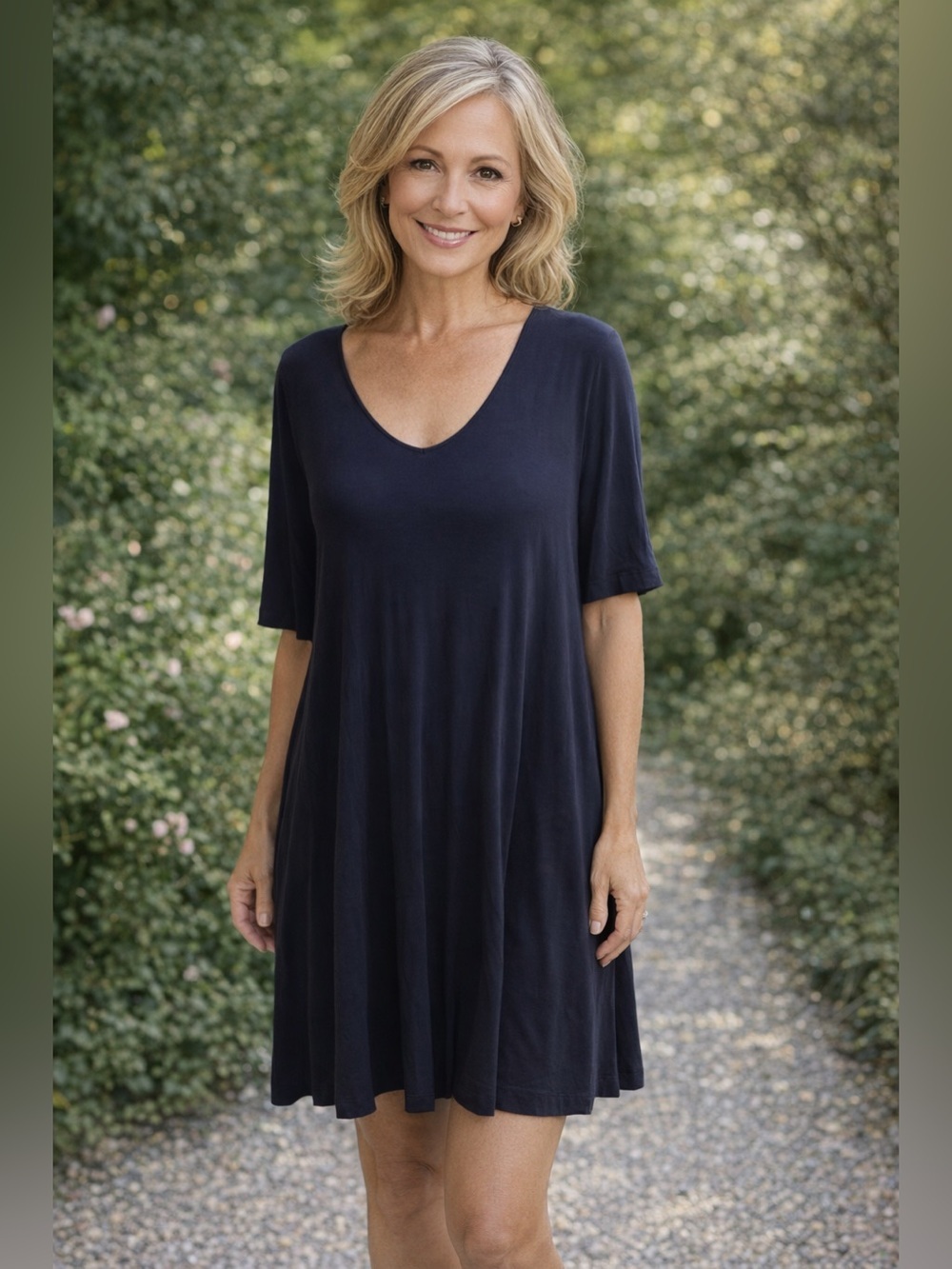 Eileen Fisher Tunic Dress Sz XL Stretch Knit Minimalist USA Made Short Sleeve